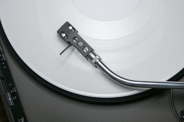 modern turntable with white record